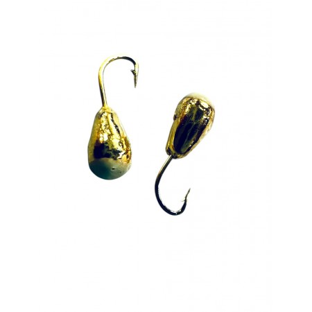 Мормышка капля с отв.,цв GOLD PLATED, с фосф.пяткой. d4