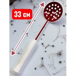 Шумовка для зимней рыбалки 33 см, металлическая, красная, с пластиковой ручкой