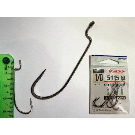 Офсетный крючок OFFSET WORM owner 5 штук размер 1/0